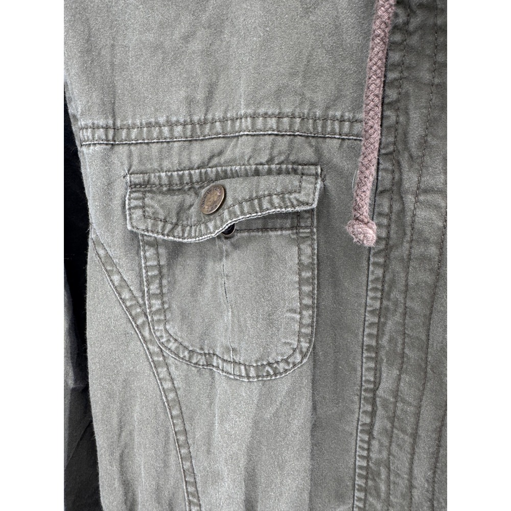 Made by Johnny Womens Olive Green Utility Jacket Hoodie Drawstring Waist Size XL - Picture 7 of 16